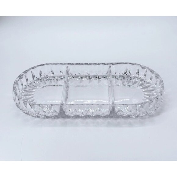 Vintage Heavy Crystal Glass Oval Edge 3 Divided Sections Relish Dish - Picture 2 of 5